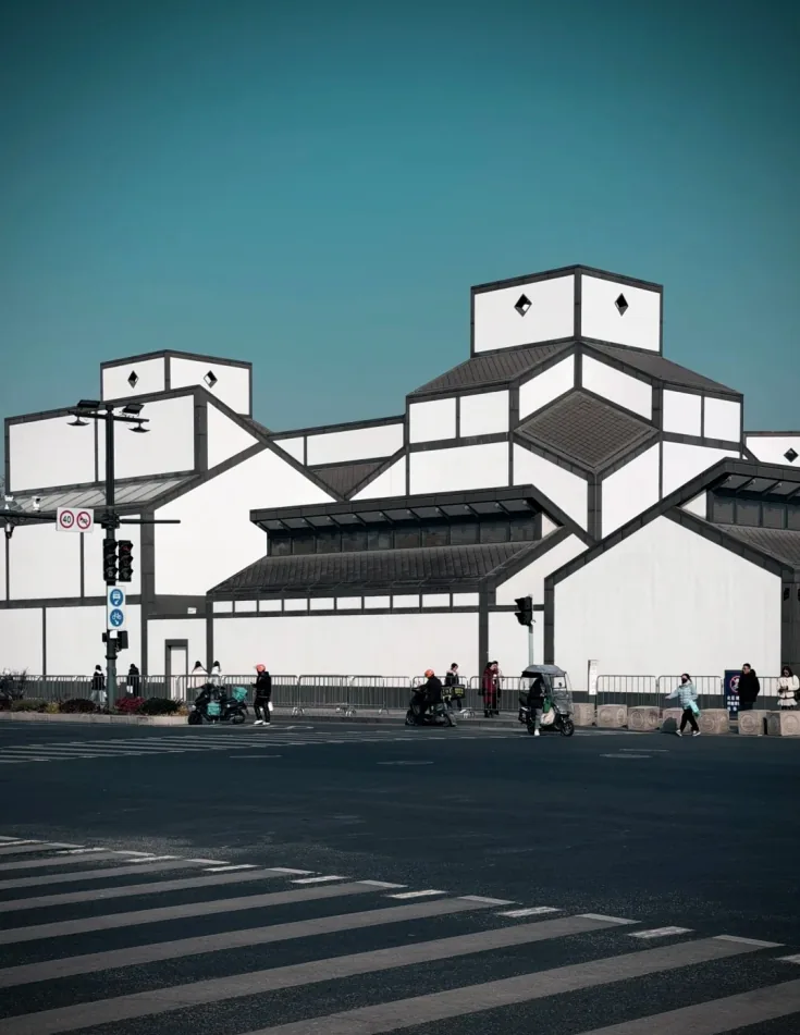 Suzhou Museum's white-walled main building on Dongbei Street